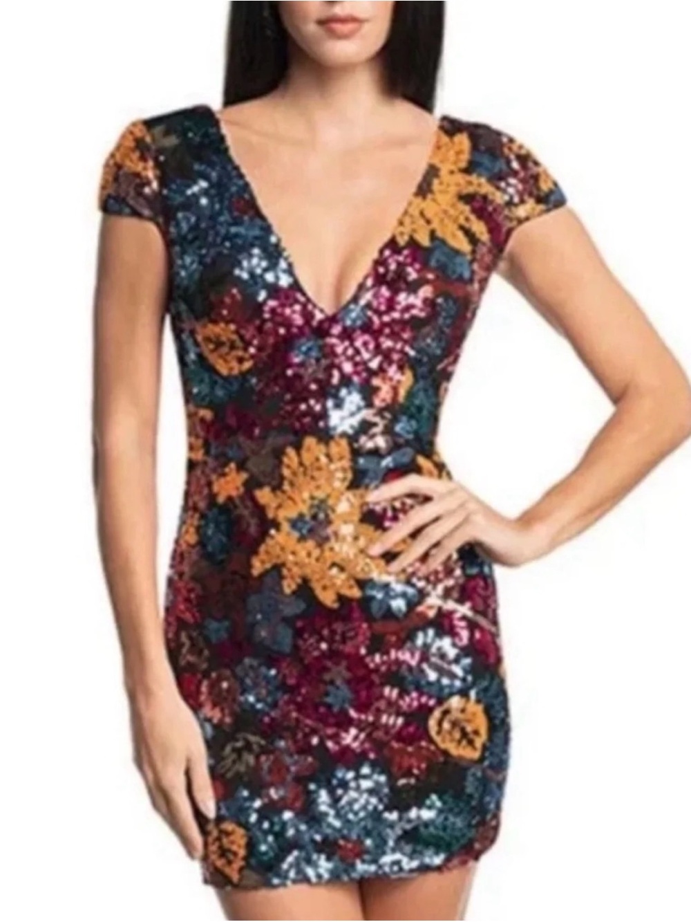 Dress the Population Zoe Sequin Floral Dress Medium